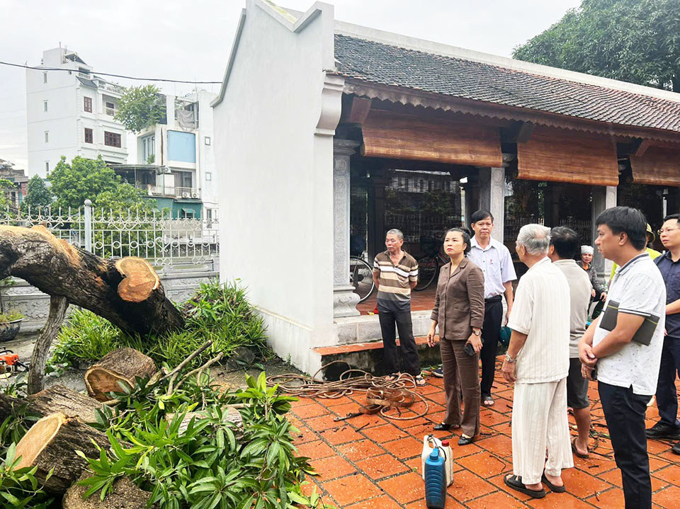 Ph&oacute; Chủ tịch UBND quận Bắc Từ Li&ecirc;m L&ecirc; Thị Thu Hương kiểm tra di t&iacute;ch ở phường Ph&uacute;c Diễn.