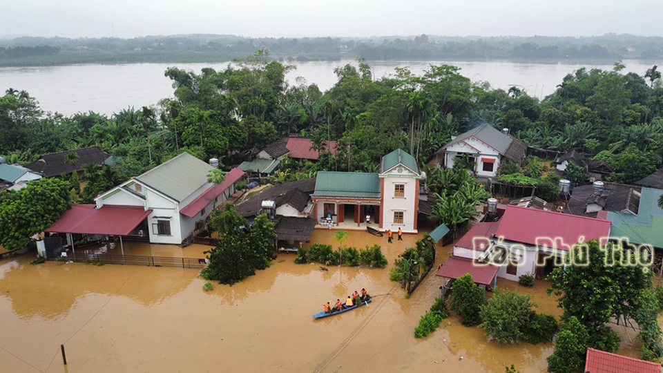 Nhiều hộ d&acirc;n ở khu 3, x&atilde; Hiền Lương bị ngập s&acirc;u trong nước.&nbsp;Gần 300 hộ d&acirc;n ở Hạ H&ograve;a phải di dời do ngập &uacute;ng.&nbsp;Ảnh: B&aacute;o Ph&uacute; Thọ