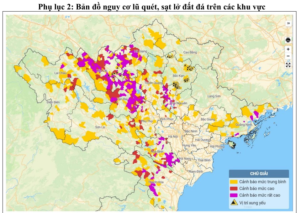 Biểu đồ nguy cơ lũ qu&eacute;t, sạt lở đất