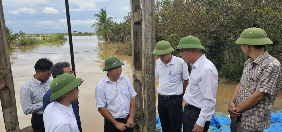 L&atilde;nh đạo huyện Ti&ecirc;n L&atilde;ng kiểm tra đ&ecirc;, k&egrave;. Ảnh: Vĩnh Qu&acirc;n