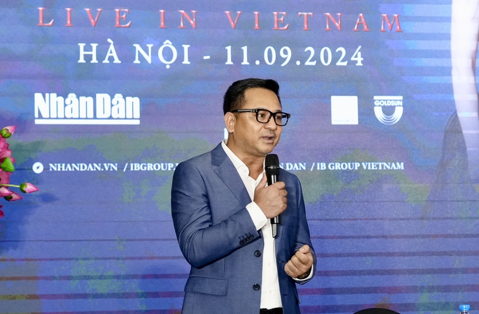 Chủ tịch IB Group Việt Nam Nguyễn Th&ugrave;y Dương ph&aacute;t biểu tại lễ c&ocirc;ng bố chương tr&igrave;nh&nbsp;&ldquo;Bond Live In Vietnam&rdquo; .