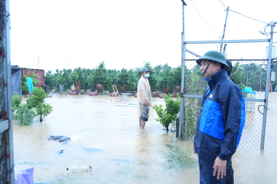 Chủ tịch UBND quận T&acirc;y Hồ Nguyễn Đ&igrave;nh Khuyến kiểm trang t&igrave;nh trạng ngập &uacute;ng tại khu vực đ&ecirc; Tứ Li&ecirc;n.