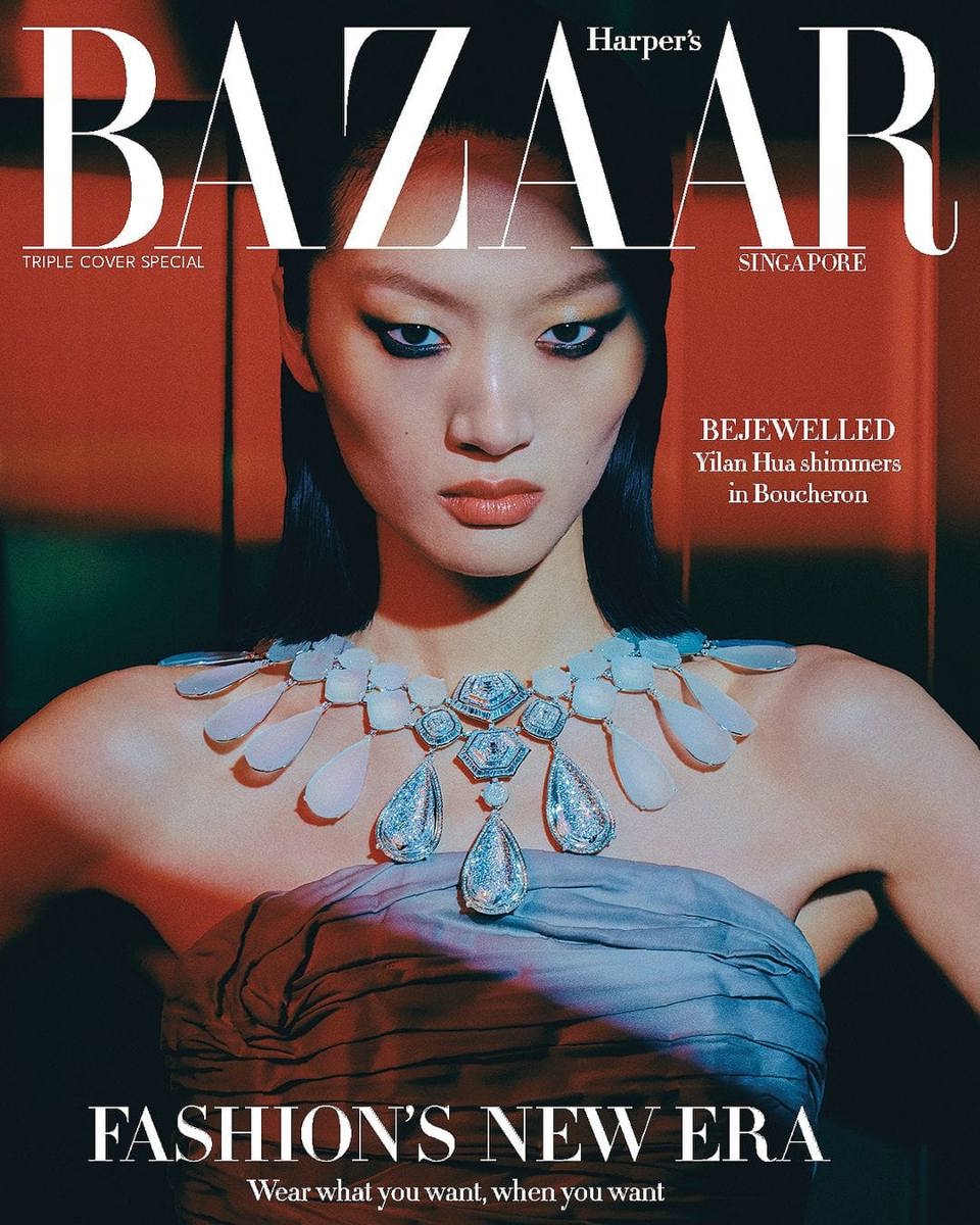 Người mẫu Hoa Y Lan l&ecirc;n b&igrave;a tạp ch&iacute; Harper's Bazaar&nbsp;Singapore th&aacute;ng 9/2024.&nbsp;