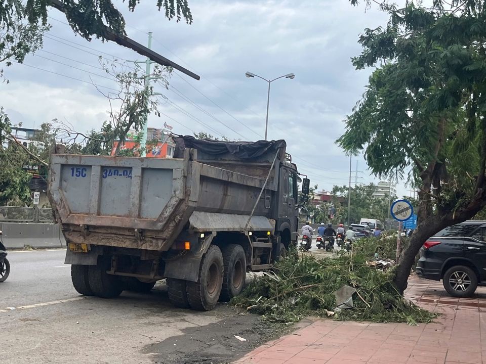 C&aacute;c đơn vị c&ugrave;ng huy động tổng lực lượng để thu dọn sau b&atilde;o. Ảnh: Vĩnh Qu&acirc;n