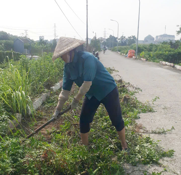 Người d&acirc;n dọn dẹp c&acirc;y cối lan ra ven đường ảnh hưởng đến lưu th&ocirc;ng của người d&acirc;n. Ảnh: N.M.