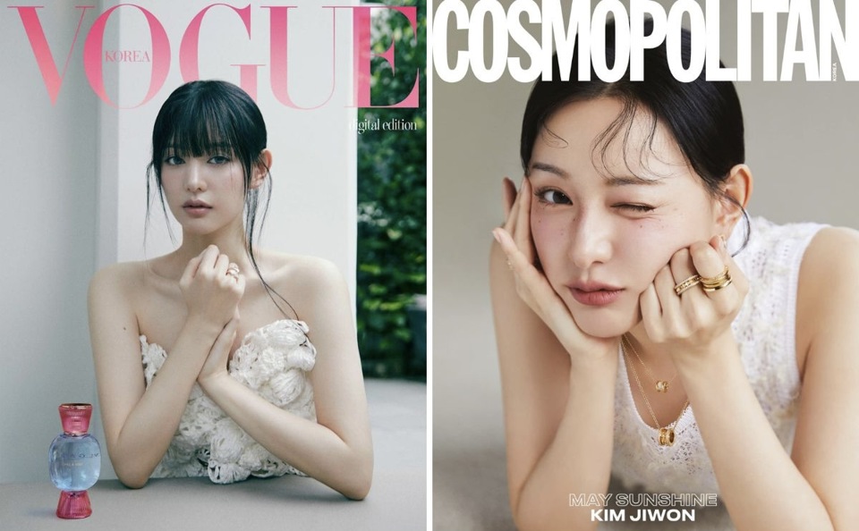 Bvlgari đẩy b&igrave;a cho Kim Ji Won tr&ecirc;n Cosmopolitan Korea v&agrave; Vogue Korea bản điện tử. Ảnh: Vogue, Cosmopolitan