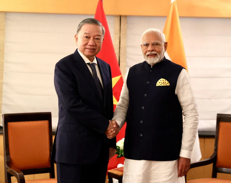 Tổng B&iacute; thư, Chủ tịch nước T&ocirc; L&acirc;m v&agrave; Thủ tướng Ấn Độ Narendra Modi. (Nguồn: PTI)