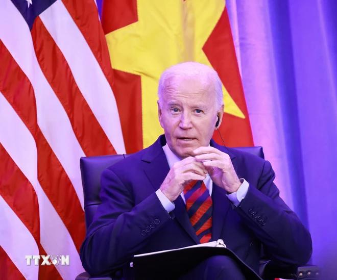 Tổng thống Mỹ Joe Biden ph&aacute;t biểu. Ảnh: TTXVN