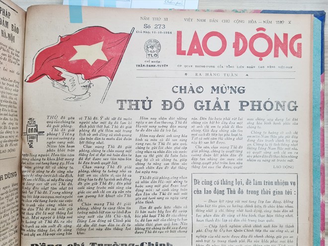 Trang nhất số b&aacute;o Lao Động 273 xuất bản đ&uacute;ng ng&agrave;y 10/10/1954. Ảnh: B&aacute;o L.Đ.