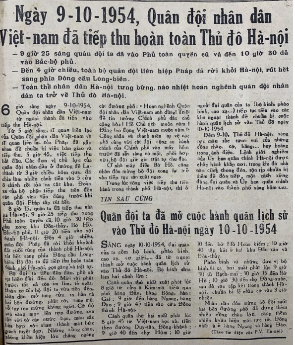 B&aacute;o Nh&acirc;n D&acirc;n số b&aacute;o đặc biệt ra ng&agrave;y 11-12/10/1954. Ảnh: B&aacute;o Nh&acirc;n D&acirc;n