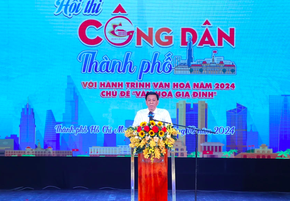 Ph&oacute; trưởng Ban Tuy&ecirc;n gi&aacute;o Th&agrave;nh ủy TP Hồ Ch&iacute; Minh&nbsp;Nguyễn Thọ Truyền ph&aacute;t biểu tại Hội thi