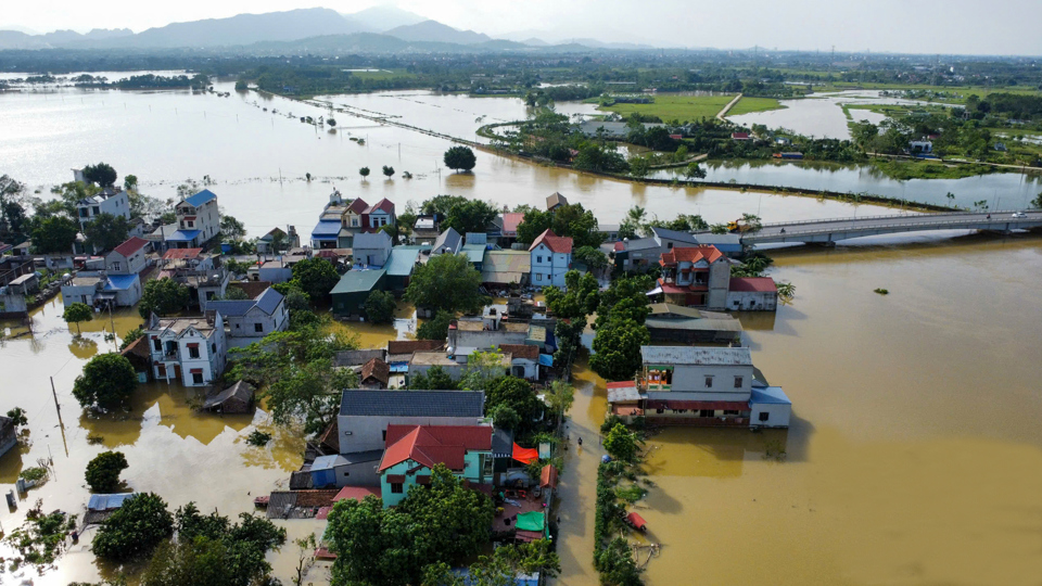 X&atilde; T&acirc;n Tiến, huyện Chương Mỹ, H&agrave; Nội bị ngập s&acirc;u trong đợt lũ th&aacute;ng 9/2024. Ảnh: T&agrave;i Hiệp