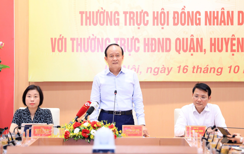 Chủ tịch HĐND TP H&agrave; Nội Nguyễn Ngọc Tuấn ph&aacute;t biểu kết luận hội nghị