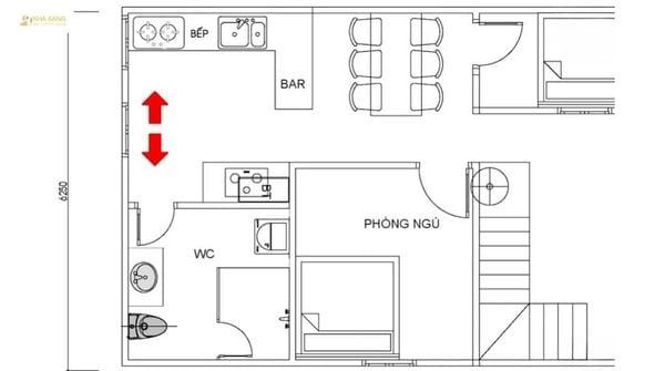 Kh&ocirc;ng n&ecirc;n đặt nh&agrave; bếp v&agrave; nh&agrave; vệ sinh tr&ecirc;n c&ugrave;ng một đường thẳng hoặc ngay cạnh nhau