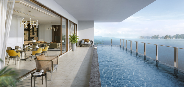 &ldquo;Bi&ecirc;̣t thự tr&ecirc;n kh&ocirc;ng&rdquo; Sky Residences của InterContinental Residences Halong Bay. (Ảnh: BIM Land)