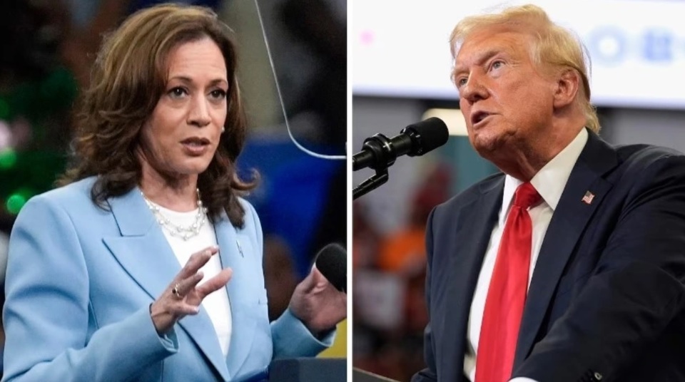 Ứng vi&ecirc;n Tổng thống Mỹ&nbsp; - b&agrave; Kamala Harris (tr&aacute;i) v&agrave; &ocirc;ng Donald Trump. Ảnh:&nbsp;The Boston Globe