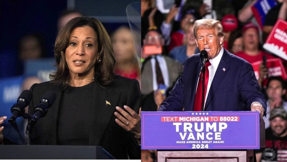 Ứng vi&ecirc;n Tổng thống Mỹ&nbsp; - b&agrave; Kamala Harris (tr&aacute;i) v&agrave; &ocirc;ng Donald Trump. Ảnh: USA TODAY