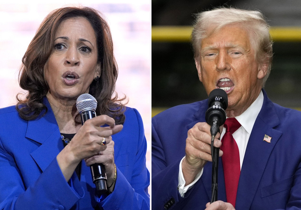 Ph&oacute; Tổng thống Kamala Harris&nbsp; v&agrave; cựu Tổng thống Donald Trum, Ảnh: thehindu.com