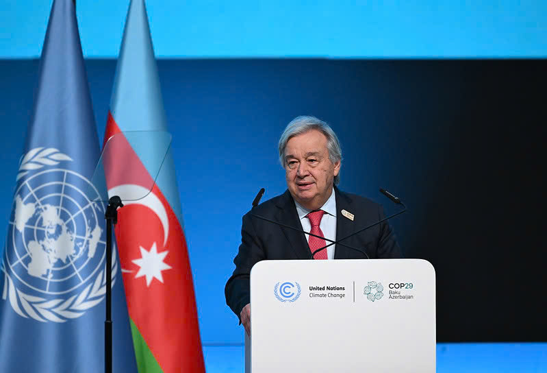 Tổng thư k&yacute; Li&ecirc;n Hợp quốc Ant&oacute;nio Guterres ph&aacute;t biểu tại COP29 tại Baku, Azerbaijan ng&agrave;y 12/11/2024. Ảnh: COP29.az