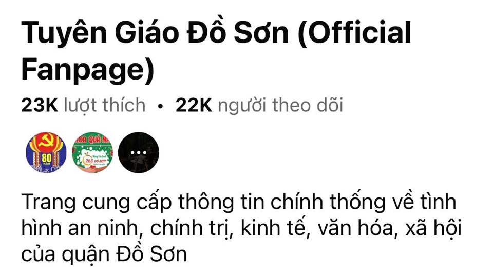 Giao diện ch&iacute;nh thức trang Fanpage "Tuy&ecirc;n gi&aacute;o Đồ Sơn" tại đường link: https://www.facebook.com/tuyengiaodoson