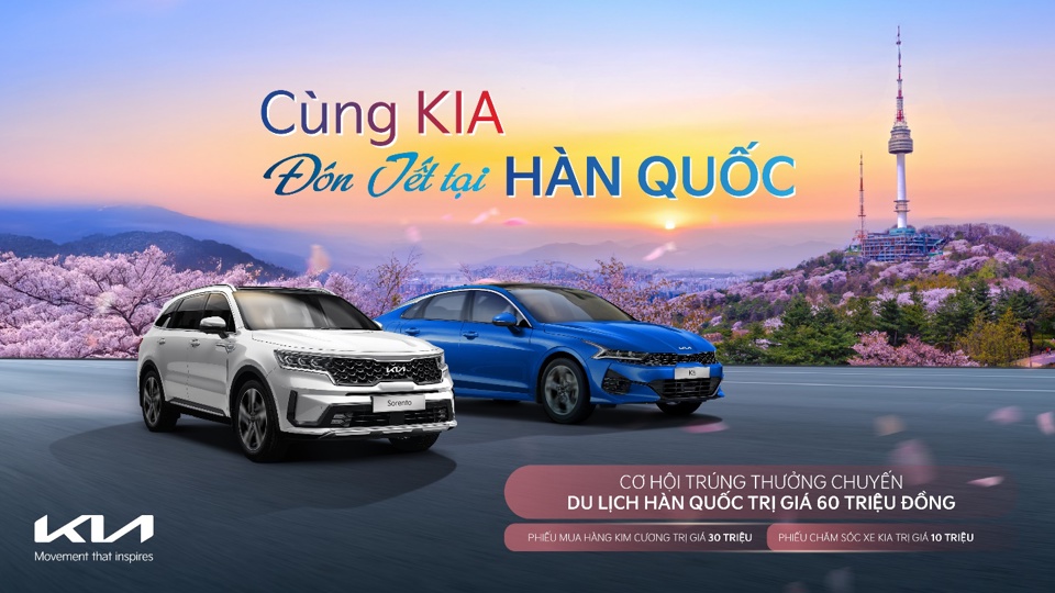 Chương tr&igrave;nh "C&ugrave;ng Kia đ&oacute;n Tết tại H&agrave;n Quốc" được THACO AUTO triển khai d&agrave;nh cho kh&aacute;ch h&agrave;ng mua xe Kia K5 v&agrave; Kia Sorento