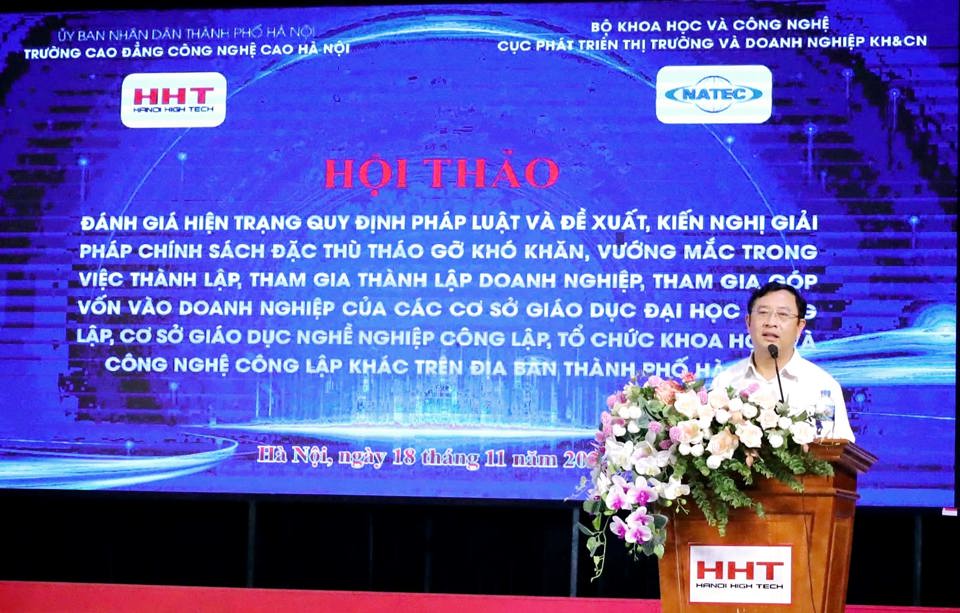 TS. Phạm Hồng Quất - Cục trưởng Cục Ph&aacute;t triển thị trường v&agrave; doanh nghiệp KHCN ph&aacute;t biểu khai mạc. Ảnh HT