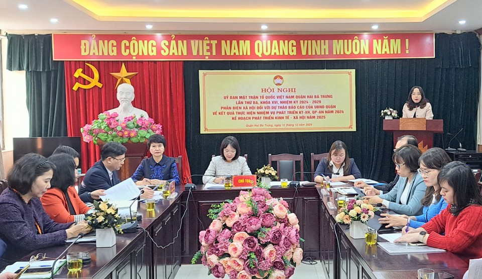 Quang cảnh&nbsp;Hội nghị Ủy ban Mặt trận Tổ quốc Việt Nam Quận Hai B&agrave; Trưng lần thứ 3, kh&oacute;a XVI, nhiệm kỳ 2024-2029&nbsp;