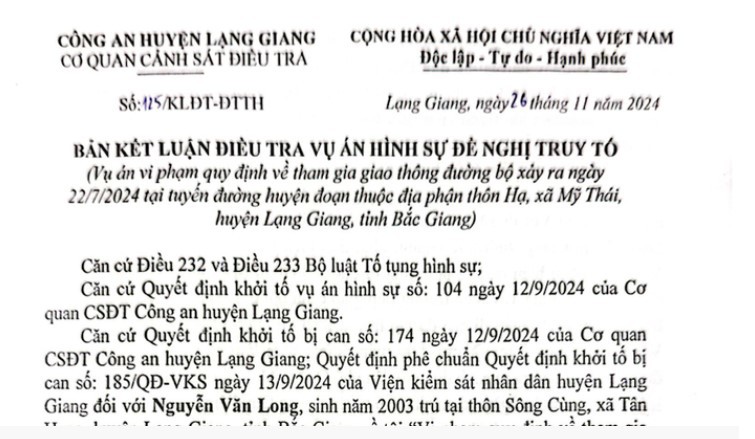 C&ocirc;ng an huyện Lạng Giang khẩn trương điều tra l&agrave;m r&otilde;, xử l&yacute; nghi&ecirc;m minh vụ tai nạn giao th&ocirc;ng g&acirc;y chết người