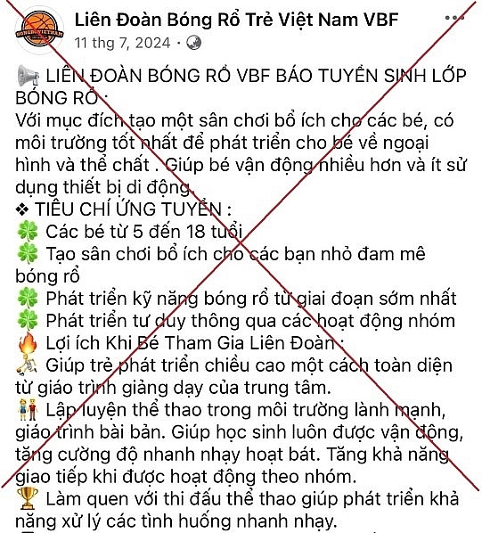 C&ocirc;ng an TP H&agrave; Nội khuyến c&aacute;o người d&acirc;n n&acirc;ng cao cảnh gi&aacute;c khi đăng k&yacute; tham gia c&aacute;c lớp học b&oacute;ng rổ cũng như c&aacute;c m&ocirc;n thể thao kh&aacute;c được quảng c&aacute;o tr&ecirc;n mạng x&atilde; hội facebook. &nbsp;