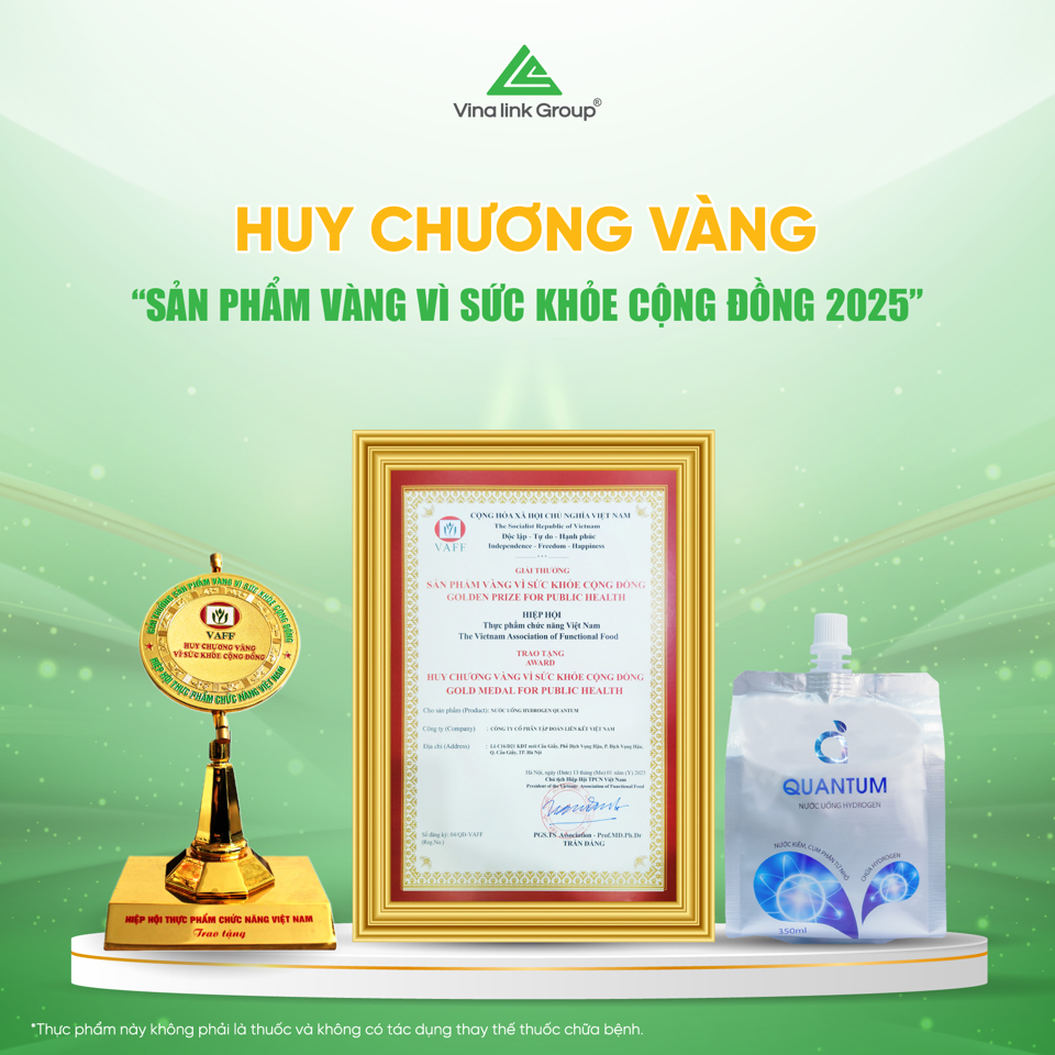 Nước uống hydrogen Quantum - Huy chương v&agrave;ng v&igrave; sức khỏe cộng đồng năm 2025