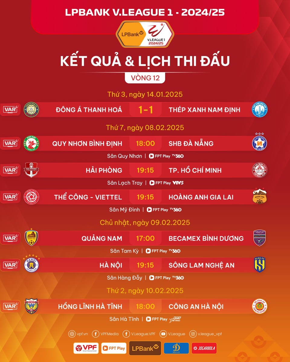 Vòng 12 V-League 2024-2025: HAGL gặp khó, Hà Nội FC tiếp đón SLNA - Ảnh 1