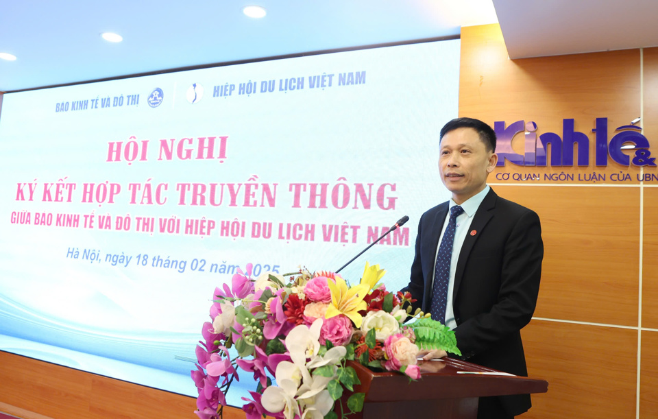 Tổng Bi&ecirc;n tập b&aacute;o Kinh tế &amp; Đ&ocirc; thị Nguyễn Th&agrave;nh Lợi ph&aacute;t biểu tại Hội nghị.&nbsp;Ảnh: Thanh Hải