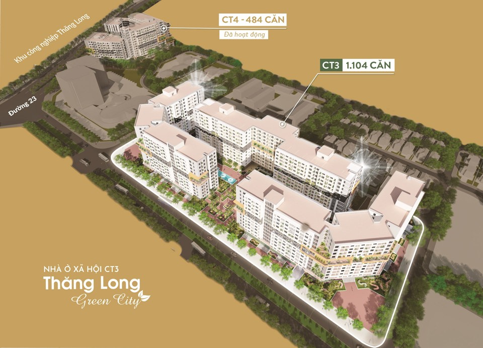 Tổng thể dự &aacute;n nh&agrave; ở x&atilde; hội Thăng Long Green City tại c&aacute;c &ocirc; đất CT3 v&agrave; CT4 Khu đ&ocirc; thị mới Kim Chung (Đ&ocirc;ng Anh)