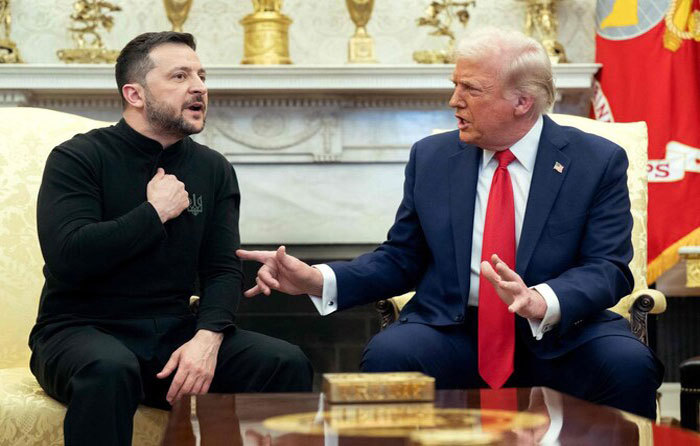 Tổng thống Mỹ Donald Trump tiếp Tổng thống Ukraine Volodymyr Zelensky tại Ph&ograve;ng Bầu dục h&ocirc;m 28/2. Ảnh:Arabnews.com