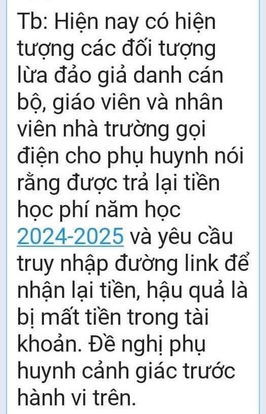 Một th&ocirc;ng b&aacute;o về thủ đoạn lừa đảo được ph&aacute;t đi.