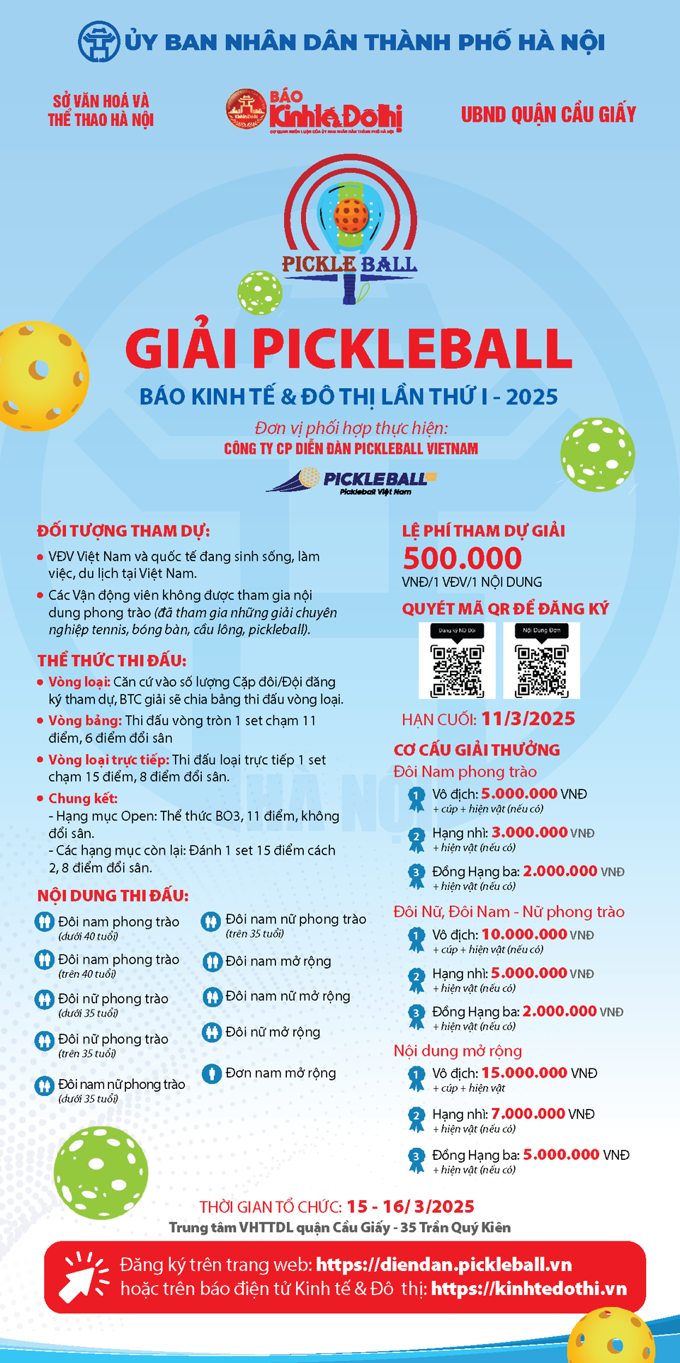 Danh sách chia bảng Giải "Pickleball Báo Kinh tế & Đô thị lần thứ I-2025" - Ảnh 1