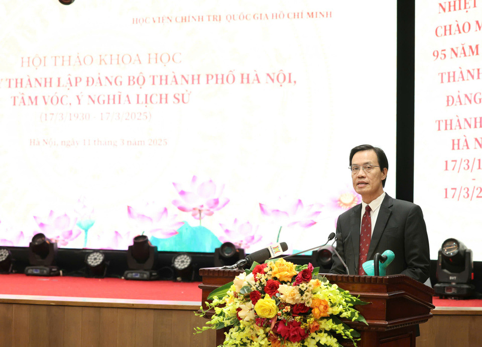 PGS.TS Nguyễn Danh Ti&ecirc;n&nbsp;ph&aacute;t biểu tổng kết tại Hội thảo khoa học với chủ đề &ldquo;95 năm Ng&agrave;y th&agrave;nh lập Đảng bộ TP H&agrave; Nội tầm v&oacute;c, &yacute; nghĩa lịch sử (17/3/1930 - 17/3/2025)&rdquo;.