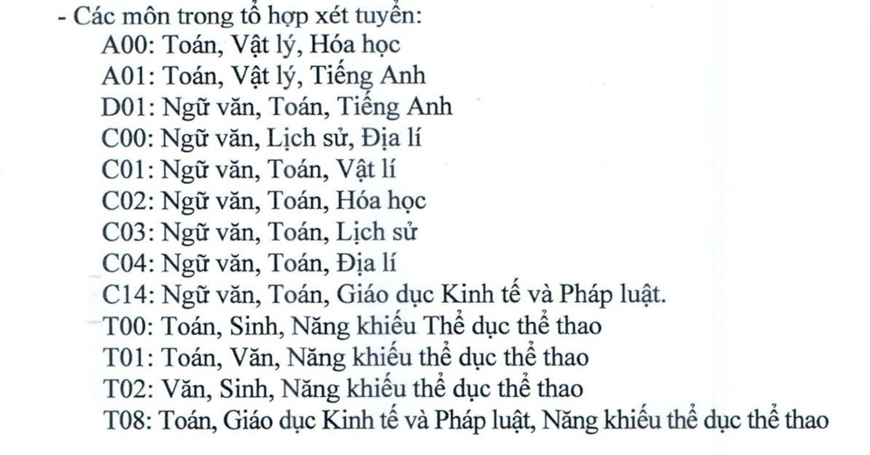 C&aacute;c m&ocirc;n trong tổ hợp x&eacute;t tuyển của nh&agrave; trường.