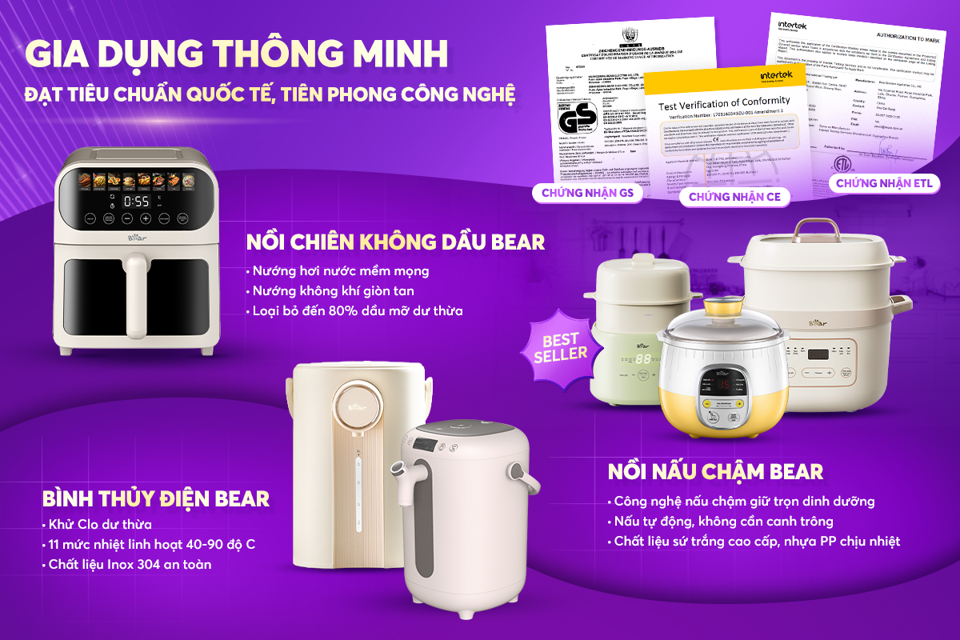 Với tính năng hiện đại, an toàn và bền bỉ, Bear là đồ gia dụng chuẩn quốc tế cho mọi gia đình Việt 