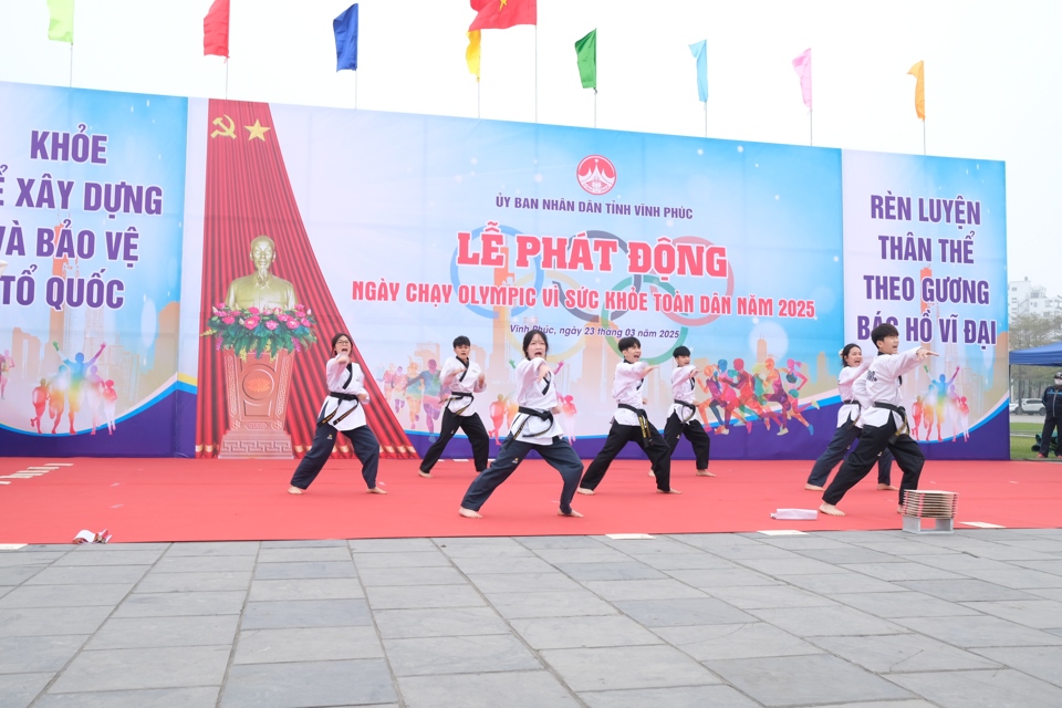 C&aacute;c học sinh Trường THPT Nguyễn Viết Xu&acirc;n tr&igrave;nh diễn Taekwondo. Ảnh: Sỹ H&agrave;o.&nbsp;